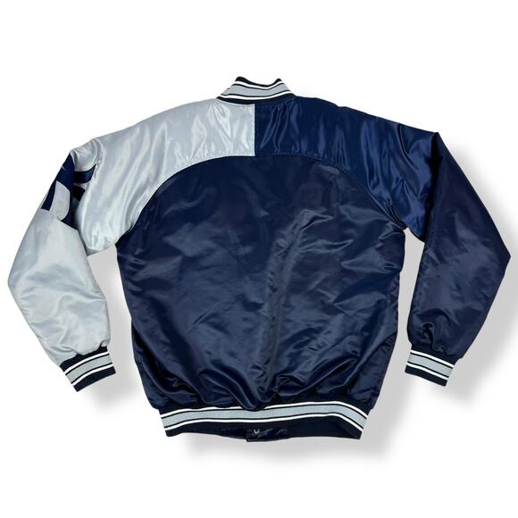 Rare STARTER NEW YORK YANKEES double sided Navy / Gray satin snap bomber jacket - Picture 3 of 16